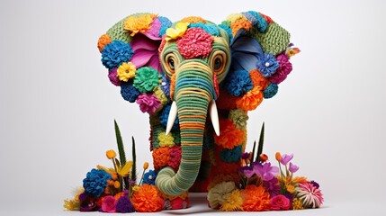 Elephant made out of colorful flowers