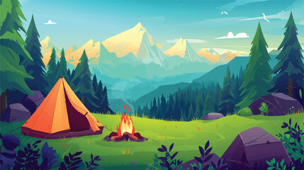 Forest summer camp vector illustration