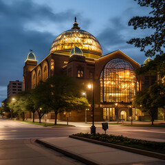 EJ Thomas Hall at Twilight: An Architectural Marvel Nestled Amidst Natural Splendor in Downtown Akron