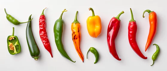 Zelfklevend Fotobehang Different hot chili peppers on white background © Merab