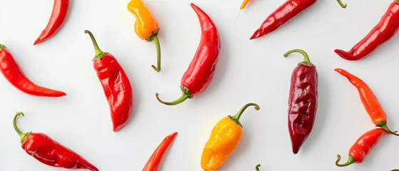  Different hot chili peppers on white background © Merab