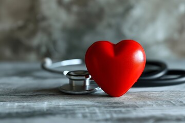 Heart and stethoscope close-up, ideal for healthcare and medical themes. Conceptual image for cardiology, heart care, and wellness visuals.