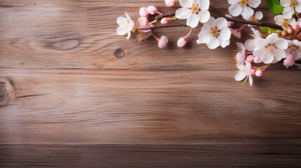 spring background with wooden planks, copy space - generative ai
