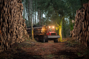 Machinery for the forestry industry and transport of wood at night