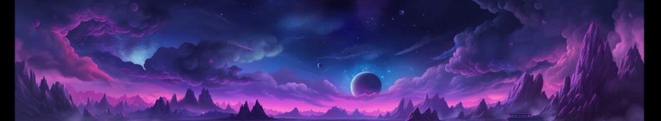 Naklejka na ściany i meble Majestic Alien Sunrise with Multiple Moons and Mystic Terrain - Generative AI