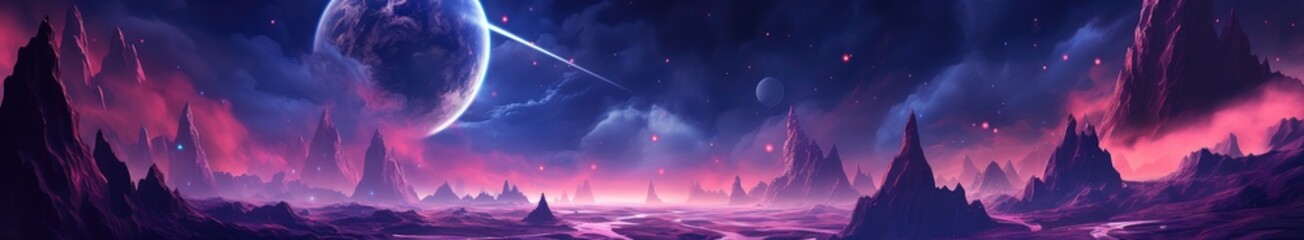 Majestic Alien Sunrise with Multiple Moons and Mystic Terrain - Generative AI