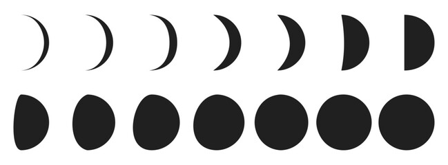 Moon crescent to full moon icon set