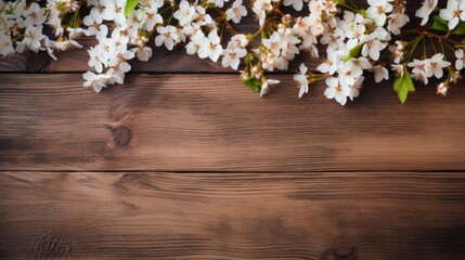 spring background with wooden planks, copy space - generative ai