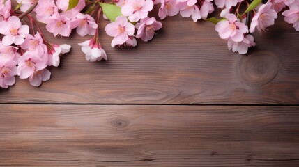 Naklejka na ściany i meble spring background with wooden planks, copy space - generative ai