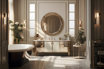 Glamorous bathroom with a Hollywood vanity mirror