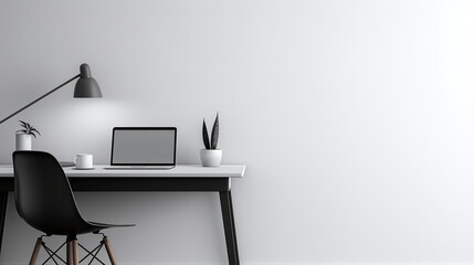 Minimalist Workspace with Laptop and Plant	A minimalist workspace featuring a laptop, a small potted plant, and a simple desk setup. The scene exudes a sense of focus and productivity in a clean  - Powered by Adobe