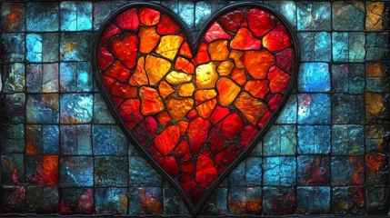 Papier Peint photo autocollant Coloré Stained glass window background with colorful heart abstract.