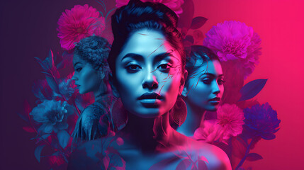 Naklejka premium Artistic Portrait of Woman with Vibrant Colors