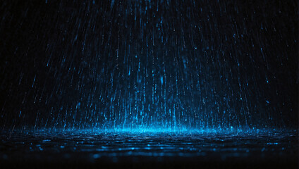 Raindrops glowing blue in the dark