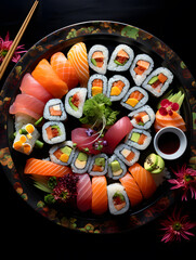 Gourmet sushi plate fresh colorful delicate artistic