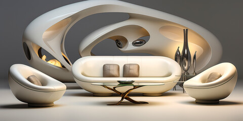 Minimalist elegant living room interior, armchairs and coffee table in modern style