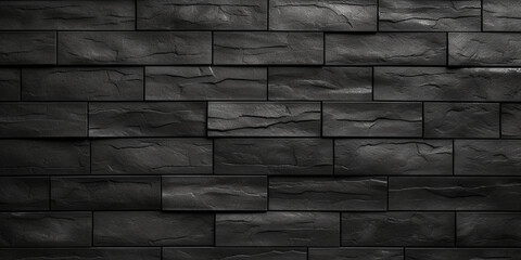 Expansive Texture Of Black Brick Wall With Stone Surface Background, 
Modern dark brick wall. Pattern of decorative stone wall background. 