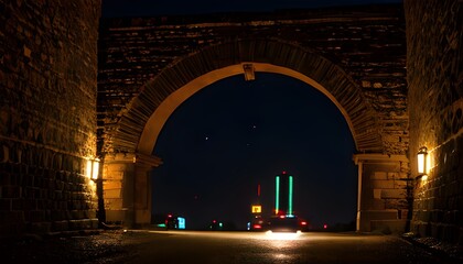 arch in the night, Timelapse of Light and shadow change in gate
