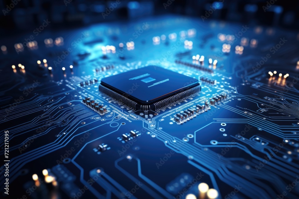 Poster abstract circuit board with blue background and futuristic technology concept.