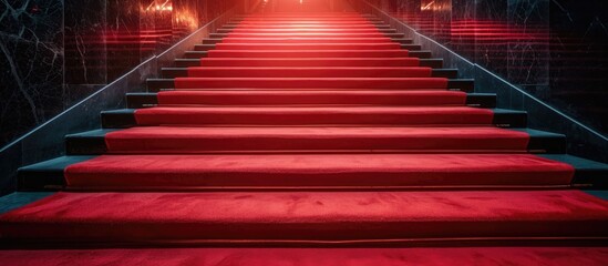 Stairway with red carpet for VIPs, celebrities, and important events. - obrazy, fototapety, plakaty