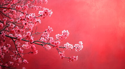 Cherry Blossom Branches Against a Gradient Red Background. generative ai