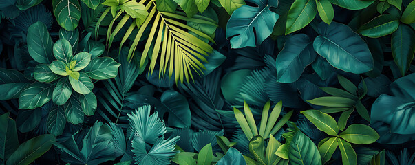 Lush tropical foliage with gradients of forest green, teal, and lime, enhanced by a grainy texture for vibrant nature designs.