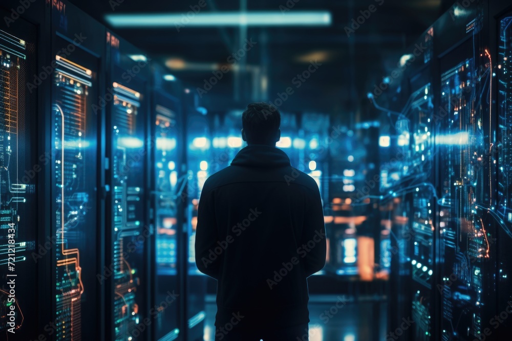Poster data processing and digital technology with internet network concept.