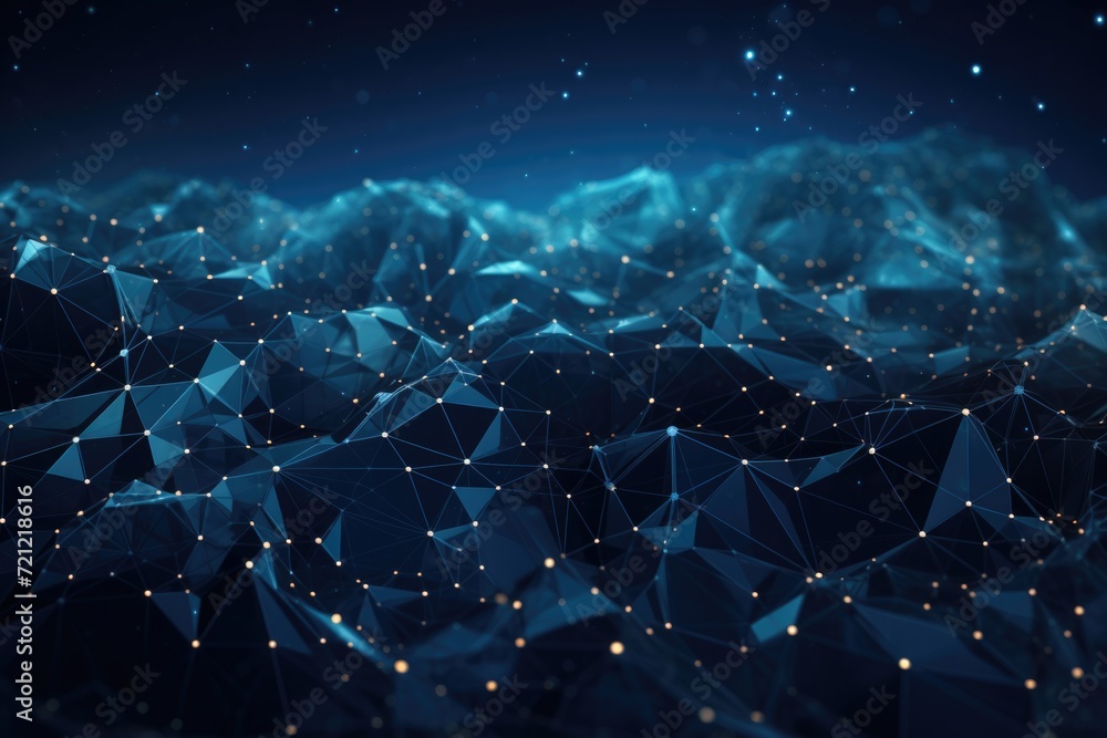 Poster abstract wave shape on lowpolygonal background for cyberspace design.