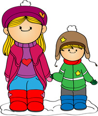 Mom and boy in winter clip art