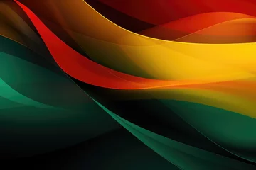 Fotobehang Black history month banner.  red yellow and green colors of Africa waves on a dark background.. African flag  © annne