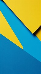 Abstract color papers geometry flat lay composition background with blue and yellow tones, Generative AI