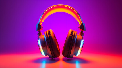 headphone isolated on neon background