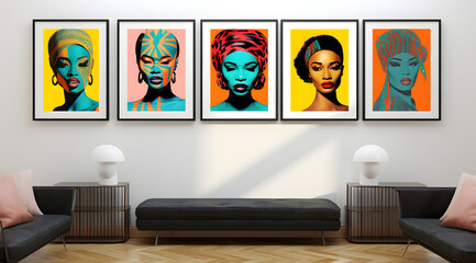 Colorful Pop Art Portraits Displayed in Modern Living Room
A series of vibrant pop art portraits of...