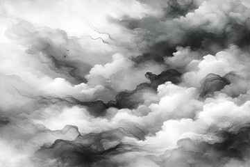 black-and-white cloud ink painting - obrazy, fototapety, plakaty