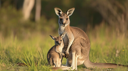 Eastern grey kangaroo Macropus giganteus hiding - obrazy, fototapety, plakaty