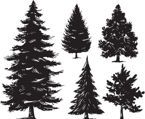 Fototapeta premium A set of Christmas trees. Hand drawn vector illustration 