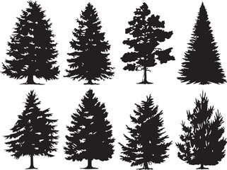 Naklejka premium A set of Christmas trees. Hand drawn vector illustration 
