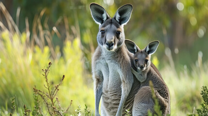 Eastern grey kangaroo Macropus giganteus hiding - obrazy, fototapety, plakaty