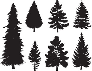 A set of Christmas trees. Hand drawn vector illustration	