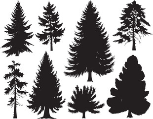 A set of Christmas trees. Hand drawn vector illustration	