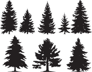 A set of Christmas trees. Hand drawn vector illustration	