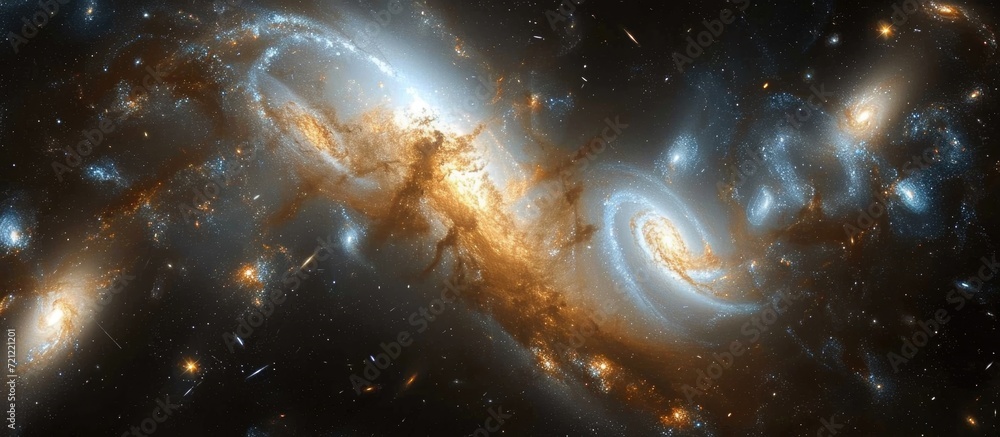 Canvas Prints galaxies combining and exchanging matter, forming a merger with interstellar gas and numerous stars.
