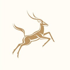 A graceful, leaping gazelle logo, with clean lines and curves, in a soft beige tone on a white background