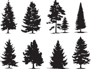 Fototapeta premium A set of Christmas trees. Hand drawn vector illustration 