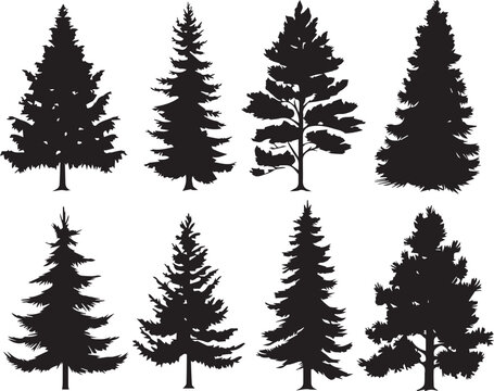 A set of Christmas trees. Hand drawn vector illustration	