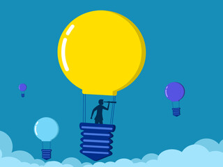 Businessman searches for opportunities on a balloon