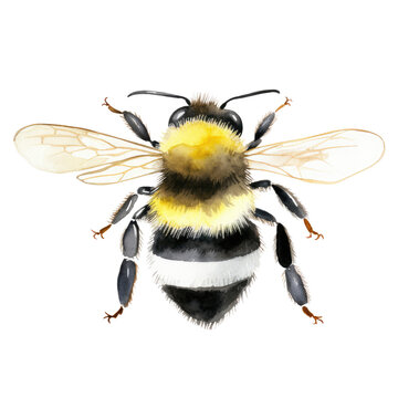 watercolor bee clipart on transparent background