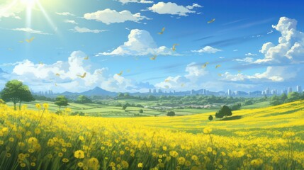 yellow rural fields in bright sunlight