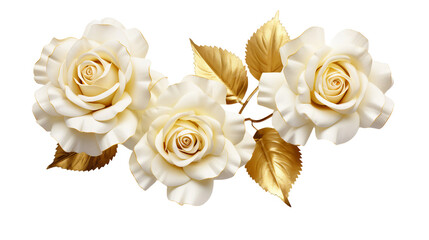 Obraz na płótnie Canvas Exquisite Collection of Beautiful Gold Roses and Flowers – Isolated, Transparent Background, Perfect for Perfume and Garden Designs in Digital Art 3D