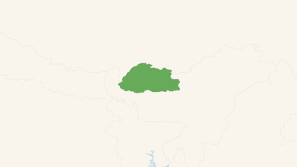 Green Bhutan Territory On White and Blue World Map